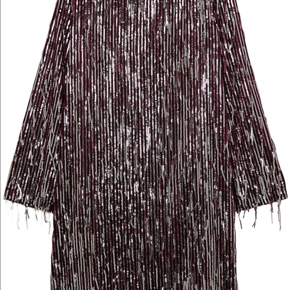 New Zara Fringe Burgundy Sequin Fringe Mini Dress - Picture 4 of 8